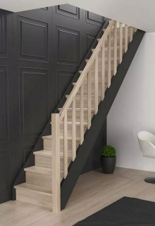 DOLLE HELSINKI - schody rovné s podstupnicemi, dub nelakovaný/černá, zábradlí sloupky